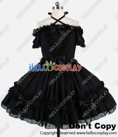 Gothic Lolita Punk Strapless Fluffy Black Dress