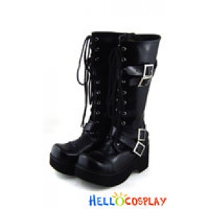Black Shoelace Buckles Platform Punk Lolita Boots