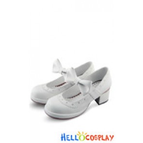 White Charlotte Bow Strap Chunky Sweet Lolita Shoes