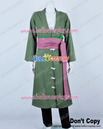 One Piece Cosplay Roronoa Zoro Green Trench Coat Costume