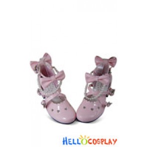 Pink Crossing Straps Pearl Chain Scalloped Lolita Shoes