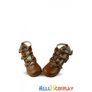 Light Brown Bows Straps Chunky Princess Lolita Shoes