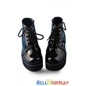 Punk Gothic Lolita Shoes Black Mirror Zipper Lace Up Platform