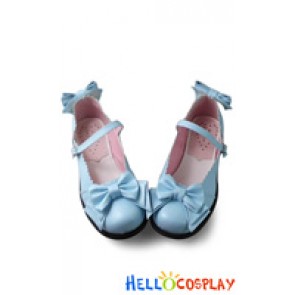 Lolita Shoes Princess Sweet Matte Blue Flat Single Strap Bows Lace
