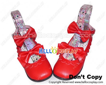 Princess Lolita Shoes Flat Red Matte Sweet Lace Ankle Strap Bow
