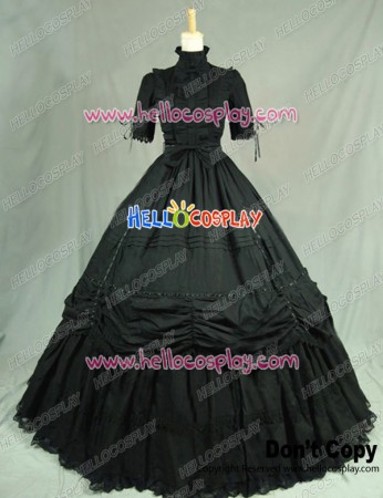 Victorian Gothic Black Ball Gown Reenactment Steampunk Punk Lolita Dress Costume
