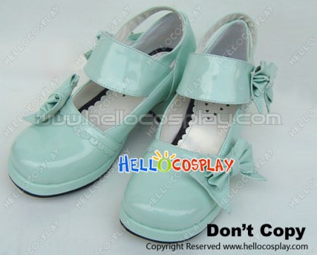 Mint Green Chunky Bow Princess Lolita Shoes With Ankle Strap