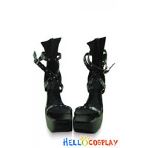 Black Metal Decoration Straps Chunky Punk Lolita Sandals