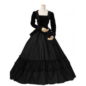 Civil War Victorian Velvet Gown Formal Period Theatrical Black Lolita Dress Costume