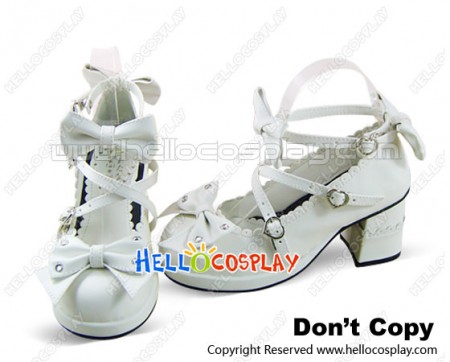White Ankle Straps Heart Shaped Buckle Sweet Lolita Shoes