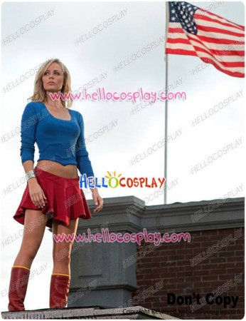 Smallville Supergirl Cosplay Blue Red Girl Uniform Costume Dress