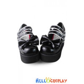 Princess Lolita Shoes Platform Black White Lace Double Straps Buckles Bow