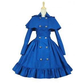 Gothic Lolita Cosplay Victorian Cape Reenactment Steampunk Stage Blue Dress Costume