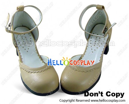 Matt Beige Alice Flower Ankle Strap Chunky Sweet Lolita Shoes
