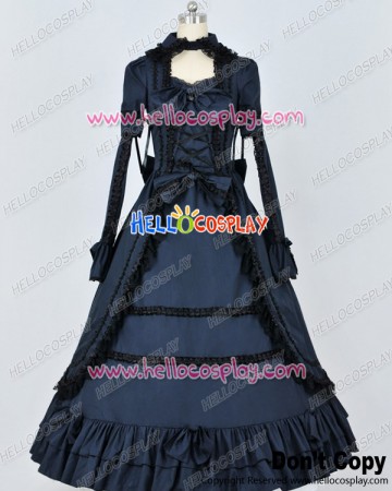 Renaissance Gothic Cotton Black Dark Blue Ball Gown Lolita Dress