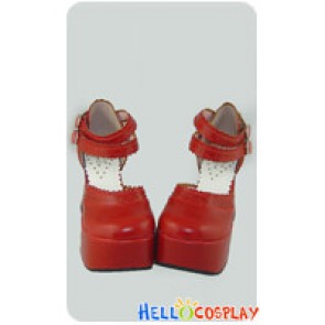 Matt Wine Red Double Ankle Straps Chunky Sweet Lolita Shoes