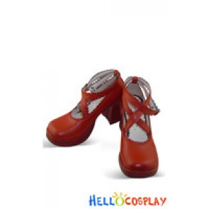 Wine Red Crossing Ruffle Strap Chunky Princess Lolita Shoes