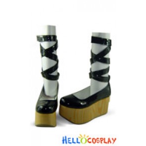 Mirror Black NaNa Circle Straps Platform Punk Lolita Shoes