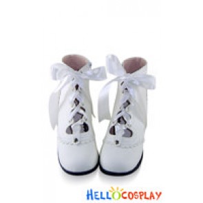 Matt White Satin Lace Ruffle Chunky Princess Lolita Boots
