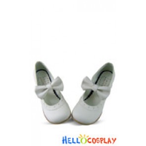 Matt White Charlotte Bow Strap Chunky Sweet Lolita Shoes