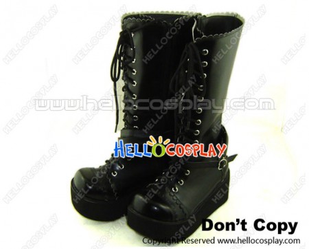 Black Lace And Zipper Platform Punk Lolita Boots