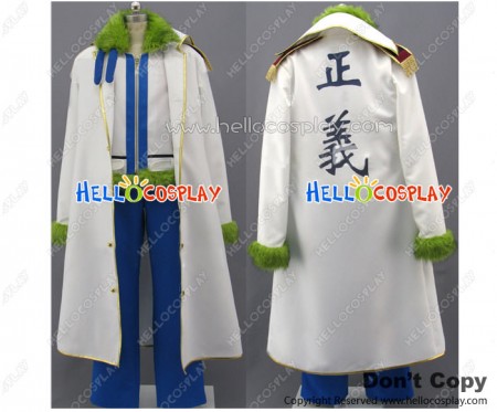 One Piece Cosplay Smoker Navy Costume Green Fur Collar White Coat