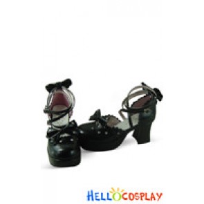 Black Scalloped Bows Chunky Heels Platform Lolita Shoes