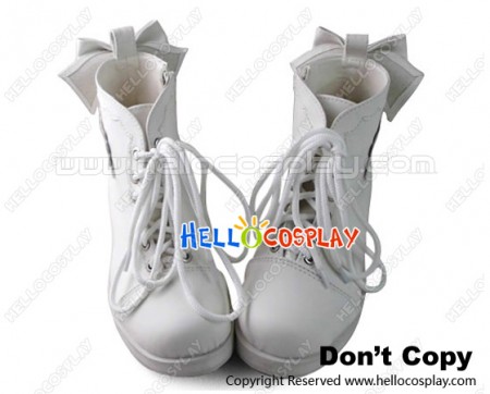 Lolita Shoes White Super Cute Heart Shaped Lace Bow Sweet Short Boots