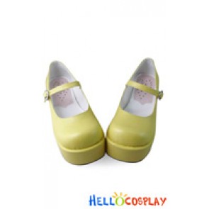 Sweet Lolita Wedge Shoes Milk Yellow Single Strap Hasp Round Buckle
