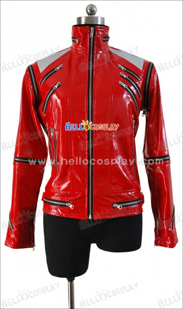 RED Costume Biker Leather Jacket Cosplay for Michael Jackson Leather Jacket Beat it Jacket