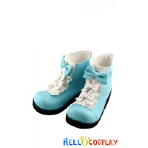 Blue White Three Bows Platform Princess Lolita Short Boots