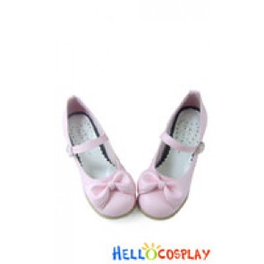 Matt Pink Ruffle Bow Contract Chunky Sweet Lolita Shoes