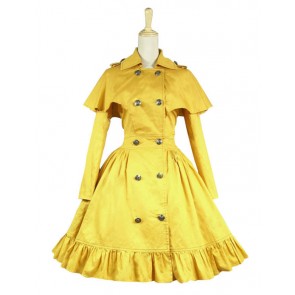 Gothic Lolita Cosplay Victorian Cape Reenactment Steampunk Stage Yellow Dress Costume