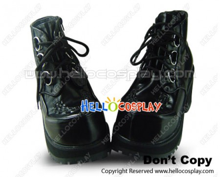 Matte Black Lace Shoelace Chunky Punk Lolita Ankle Boots