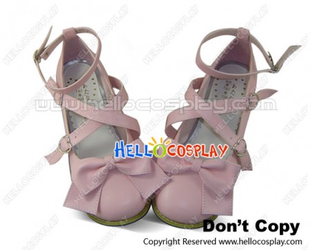 Pink Ruffle Bows Straps Chunky Princess Lolita Shoes