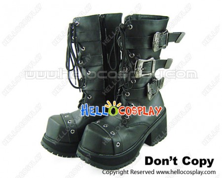 Black Zipper Straps Chunky Punk Lolita Diamond Boots