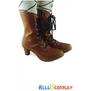 Light Brown Ruffle Lace Zipper Chunky Punk Lolita Boots