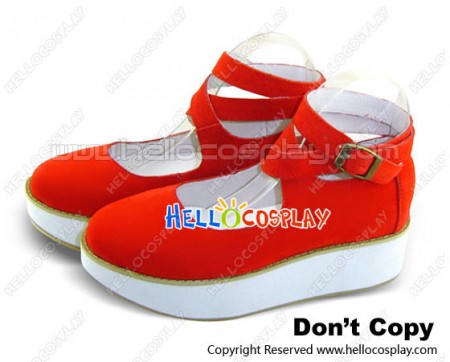 Red Dermal Cattle Cashmere Strap Platform Punk Lolita Shoes