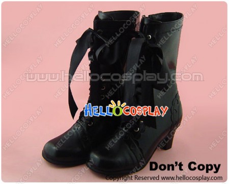 Matte Black Satin Lace Ruffle Chunky Princess Lolita Boots