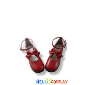 Wine Red Bow Ruffle Flat Princess Lolita Shoes