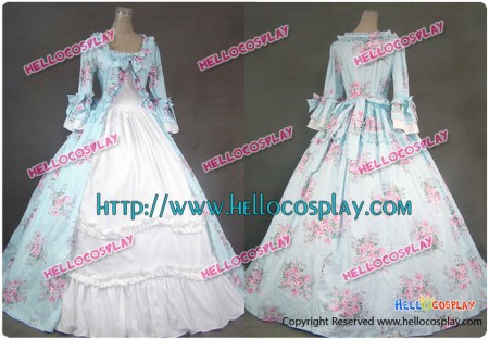 Renaissance Gothic Lolita Ball Gown Floral Print Cotton Dress