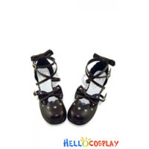 Brown Heart Shaped Ruffle Chunky Princess Lolita Shoes