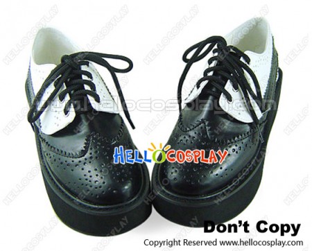 White Black Shoelace Platform Punk Lolita Shoes