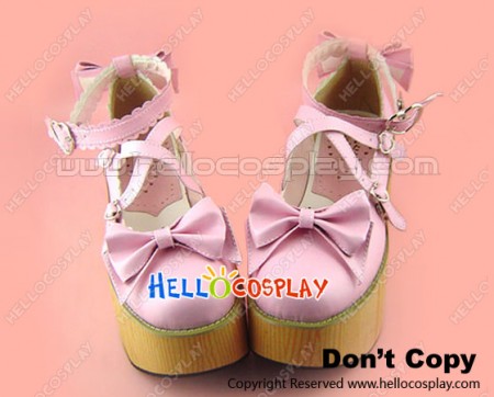 Pink Scalloped Trim Crossing Straps Platform Sweet Lolita Shoes