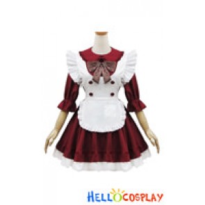 Angel Feather Cosplay Lolita Dark Red Maid Dress Costume