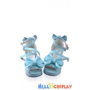 Mirror Blue Heart Shaped Ruffle Platform Princess Lolita Shoes