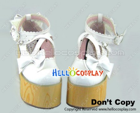 White Scalloped Trim Crossing Straps Platform Sweet Lolita Shoes