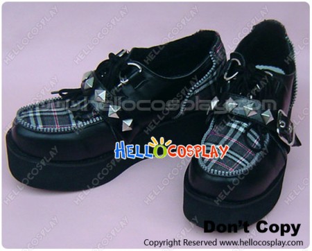 White Black Gingham Lace Buckles Platform Punk Lolita Shoes