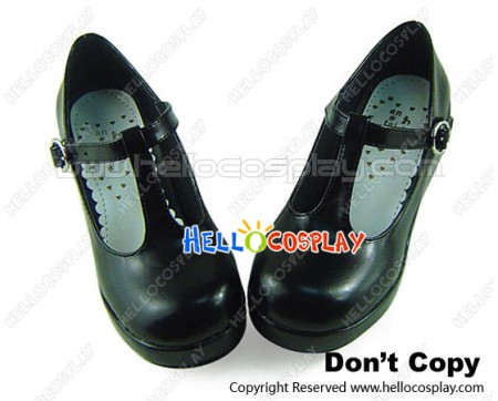 Matte Black T Strap Platform Princess Lolita Shoes