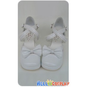 White Shellac Double Ankle Straps Chunky Sweet Lolita Shoes